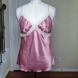 Vintage JKLA Tank Top Sz XL Women Pink Satin Cami 90s Y2K Fairy Grunge Lace Trim